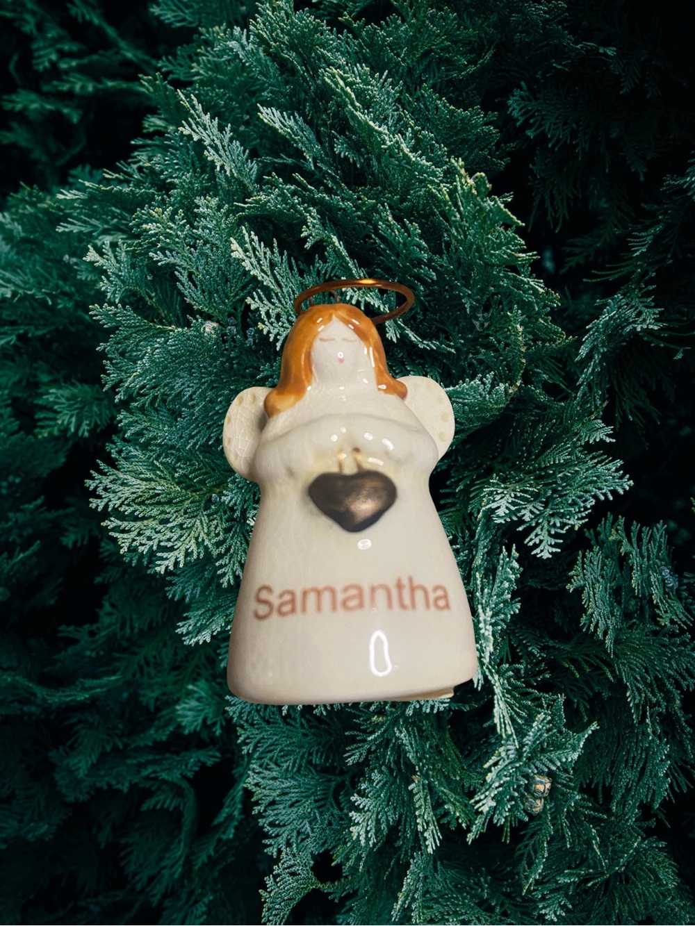 Personalized Ceramic Angel Ornament with Heart - Samantha